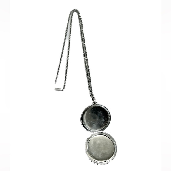 Silver Flower Locket Vintage Glass Floral Necklace - Picture 3 of 5